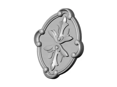 Oval scroll frame and carved floral ornament relief 3D print model