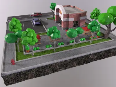 low-poly 3D PBR set pizzeria City VR  Low-poly 3D model