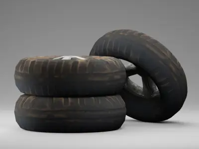 Low Poly PBR Wheel three tires stacked Low-poly 3D model