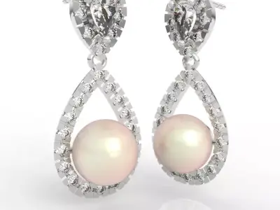 Luxury Pearl Diamond Halo Drop Earrings 3D print model