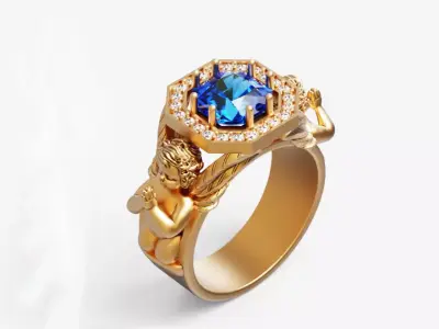 Radiant Square  and praying baby angel Silver Gold  Print 3D print model