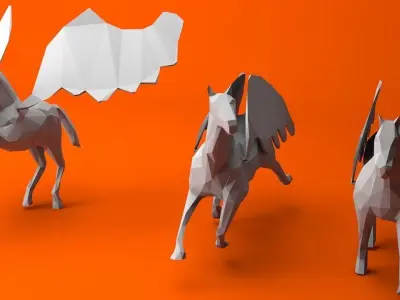 6 Lowpoly Pegasus group of paper horses with wings Low-poly 3D model