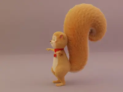 Squirrel Cartoon Rigged with Fur 3D model