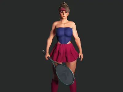 AAA 3D REALISTIC CHARACTER - MUSCULAR GIRL SPORT OUTFIT TENNIS Low-poly 3D model