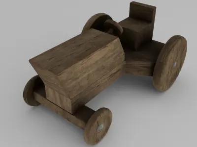 Wood Toy Tractor Low-poly 3D model