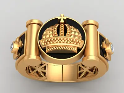 Cross Crown Christ Diamond Gold Man Enamel Ring 3D print model