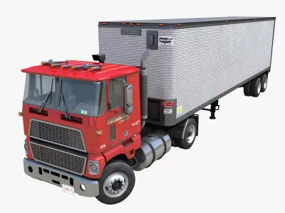 Cabover tracktor semitrailer Low-poly 3D model