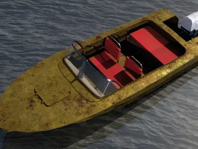 Motor Boat metal old rusty Low-poly 3D model