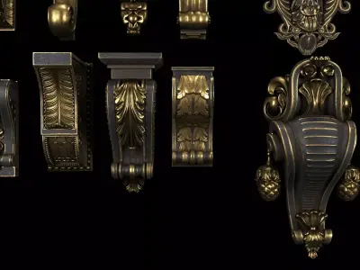 Collection of classic brackets   Low-poly 3D model