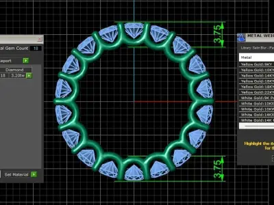 U Shaped Eternity Ring 3 point 6 mm stone size swiss 11 and EU51 3D print model
