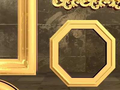 mirror wall with gold frames 3D model