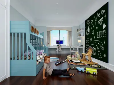 Realistic European children room 3D model