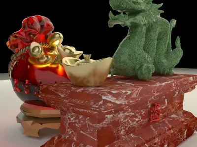 Chinese money bag with yuanbao and dragon 3D model