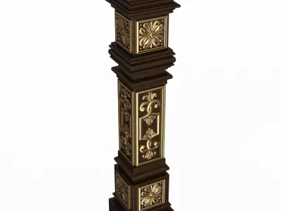 Stair Baluster 07 Red Low-poly 3D model