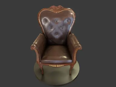 Vintage Wooden Armchair Low-poly 3D model