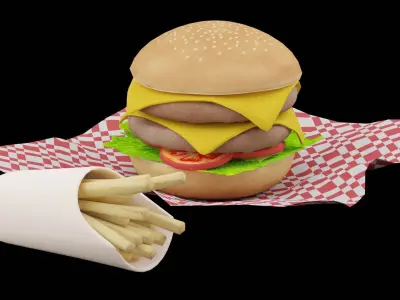 Burger and Fries Low-poly 3D model