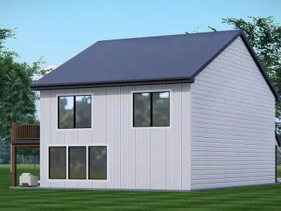 Modern American Ranch Farmhouse 3D Model  Home with Garage 3D model
