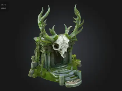 Stylized Ancient Ritual Shrine with Antlers Game Asset 3D model