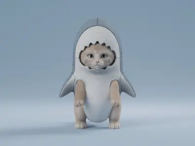 High Detailed Shark Cat Baby Costume 3D model