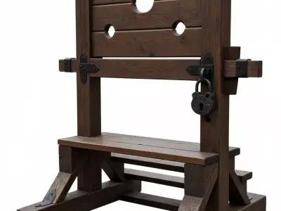 CATAPULT GUILLOTINE CANNON AND MEDIEVAL SOLDIER 3D model