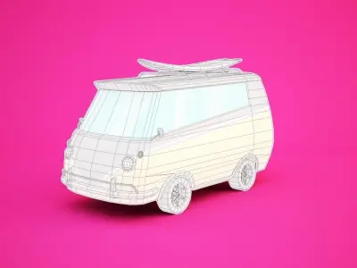 Surfer Van with Cartoon Style Option Low-poly 3D model