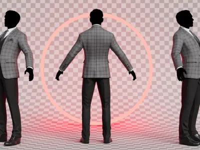 Men Pans with Shirt Blazer and Shoes Vest Checkered Grey Low-poly 3D model