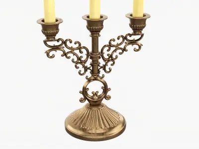 Candlestick with candles antique 02 3D model