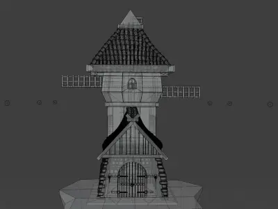 Medieval Windmill Building on the cliff Low-poly 3D model
