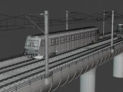Bridge with passenger and cargo trains II 3D model