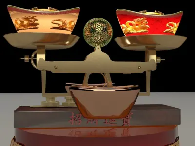 Chinese gold ingot 3D model 4
