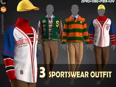 3 MEN VINTAGE SPORTSWEAR OUTFIT 3D model