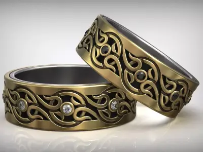 Viking Pattern Wedding Diamons Ring 3D print model