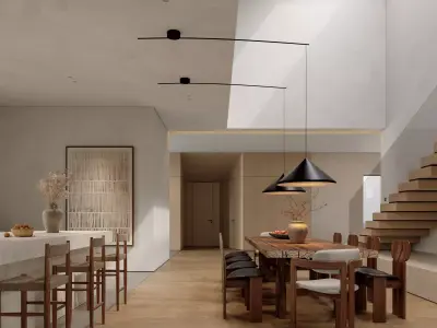 Modern villa living room dining room interior scenes  3D model