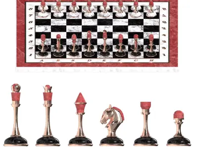Chess board with pieces 3D model