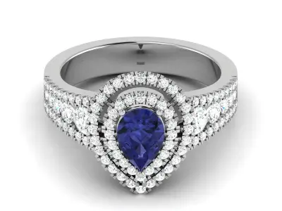 Women Solitaire Pear Stone Ring 3dm stl Render Detail 3D print model