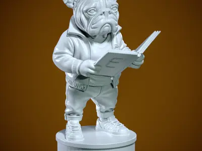 Dog reading book urban vibes 3D print model
