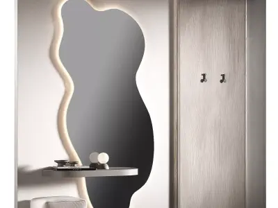 Hallway furniture kit Wavy shape large mirror 3D model