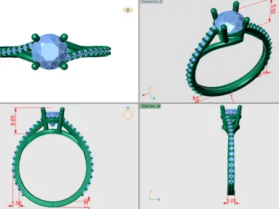 Round shape tension ring with pave setting along the shank 3D print model