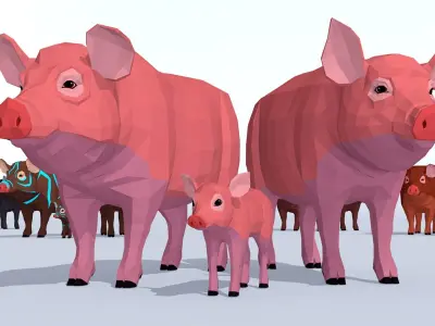LowPoly Pigs pack Low-poly 3D model