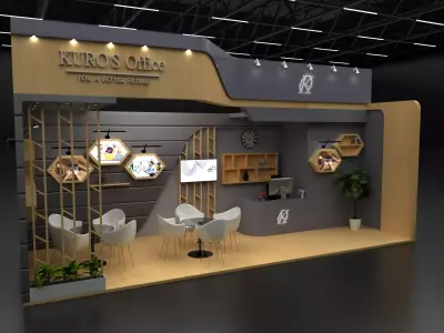 modern exhibition office-like 3 sides booth 3x8 3D model