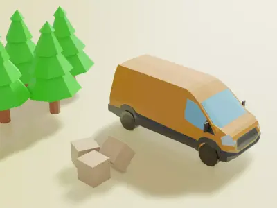 Van and environment assets Low-poly Low-poly 3D model