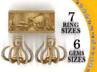 Octopus Ring Earrings 3D print model