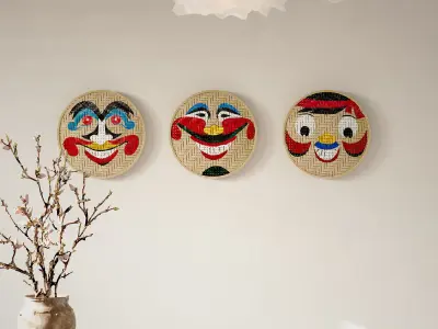 Hand Painted Traditional Basketware Face Bowls Hanoi Vietnam 3D model