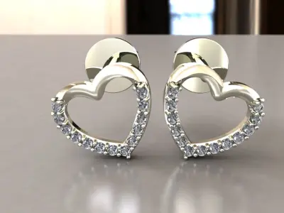 Earrings heart shaped diamond 3D print model