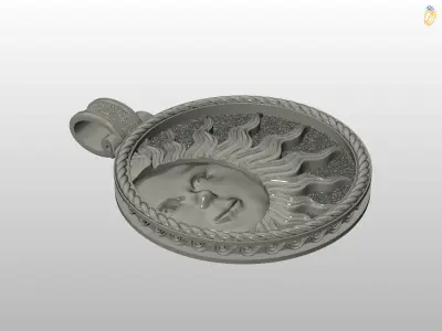 Sun face pendant 3D print model