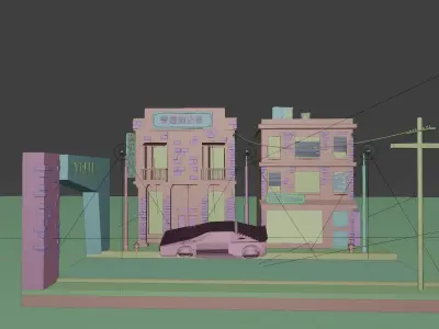 Low Poly Cyberpunk City Low-poly 3D model Low-poly 3D model