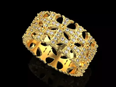 ring of crosses and precious stones 3D print model