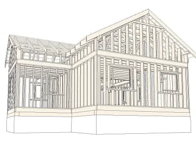 Frame house structure from parametric revit families 3D model