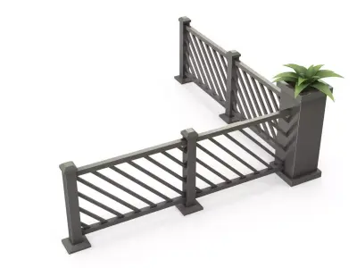 Stylized metal fence with flower 3D model