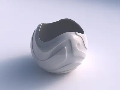 Bowl Spheric wavy with smooth ribbons 3D print model